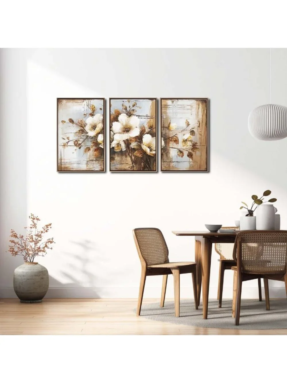 Set of 3 Dark Floral Canvas Wall Art - Bohemian Vintage Decor for Home & Office